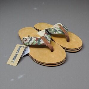 Hari Mari Flip Flops Womens Size 13 Camouflage Fabric Straps Leather Sole Slides